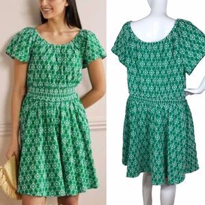 Boden Size 20/22R 2X US Embroidered Bohemian Scoop Neck Green WHT Dress Plus